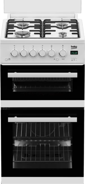 Beko EDG507W 50cm Twin Cavity Gas Cooker with Gas Hob & Glass Lid - White - Image 3